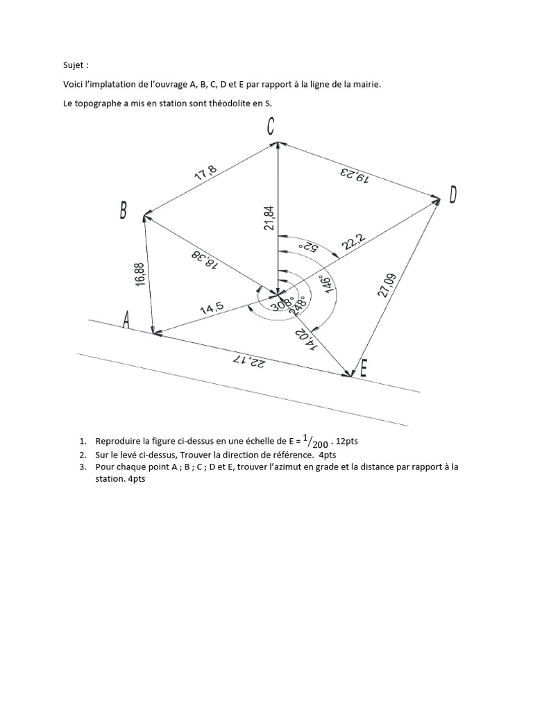 Azimuts et distances des points topographiques | PDF