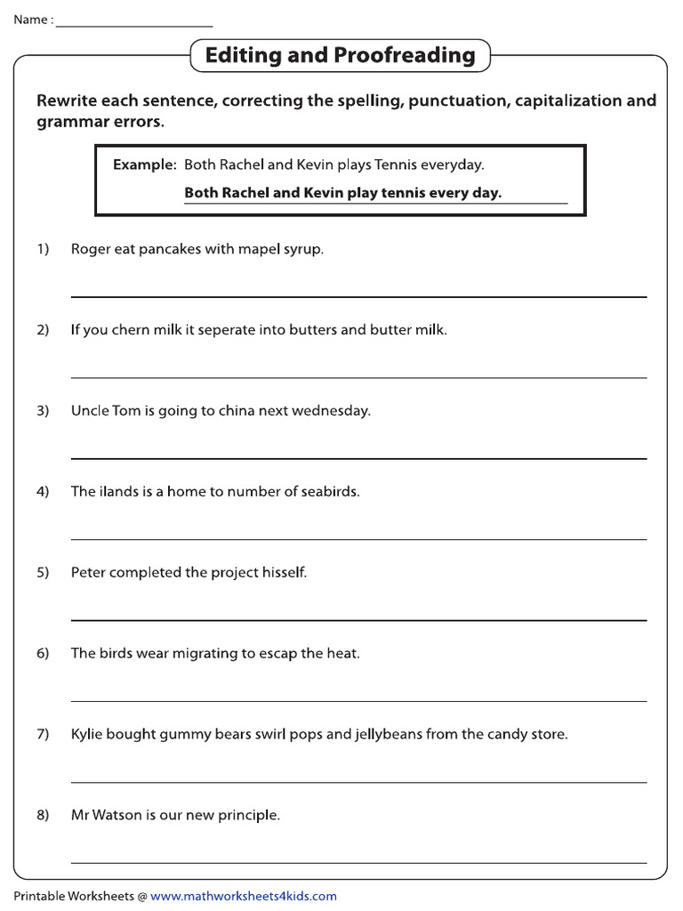 Worksheets 4th Grade Reading Writing Editing Proofreading Rewrite PDF