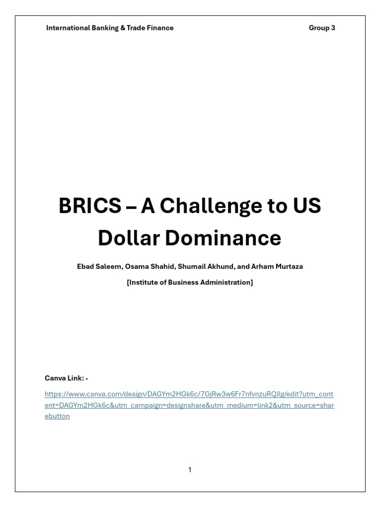 BRICS: Challenging Dollar Dominance | PDF | Bric | Global Financial System