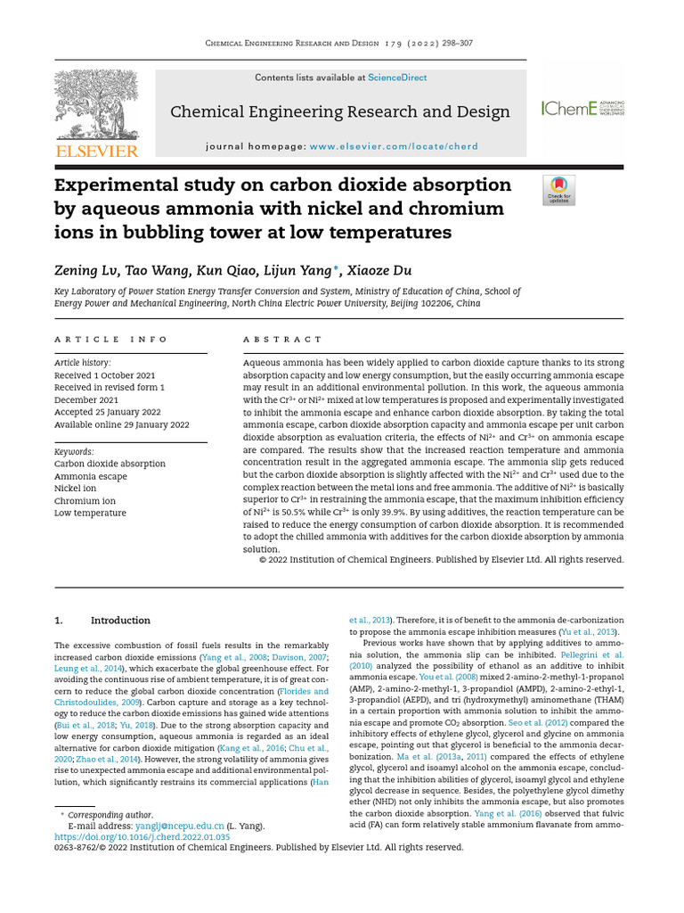Experimental Study On Carbon Dioxide Absorption by Aqueous Ammonia With ...