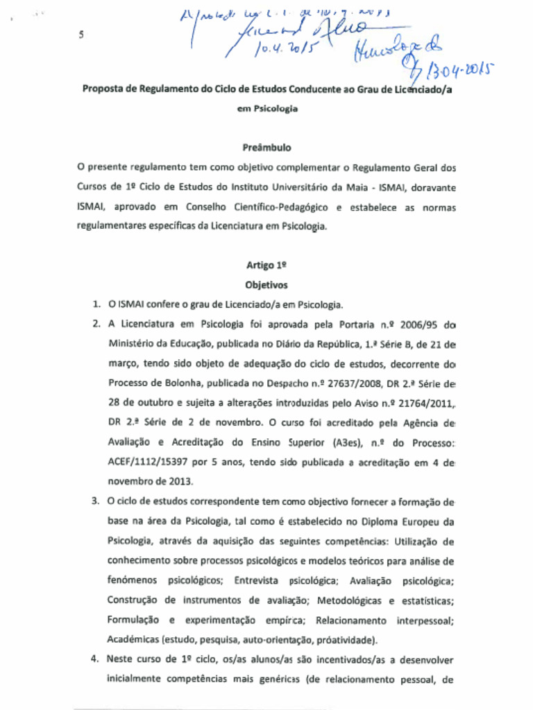 1-PSIC-Regulamento Especifico 1ciclo Psicologia | PDF
