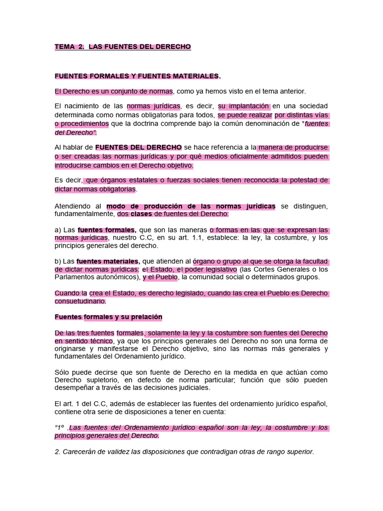 TEMA 2. Las Fuentes Del Derecho. | PDF | Caso de ley | Fuentes del derecho