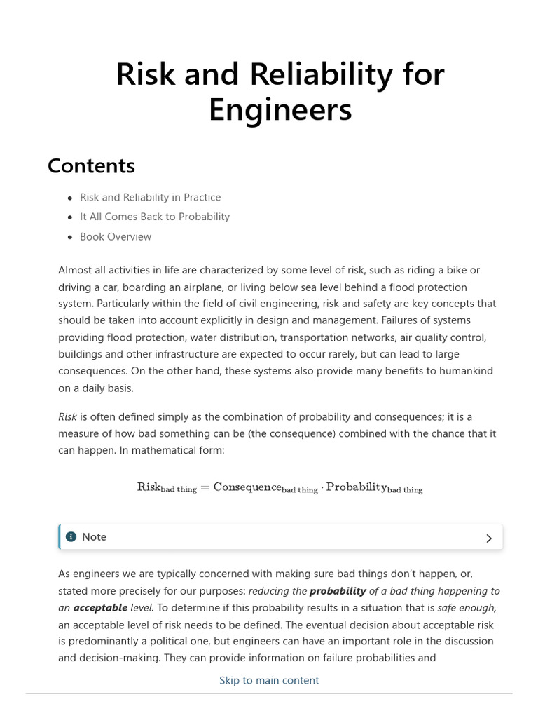 Risk and Reliability in Engineering | PDF | Risk | Reliability Engineering