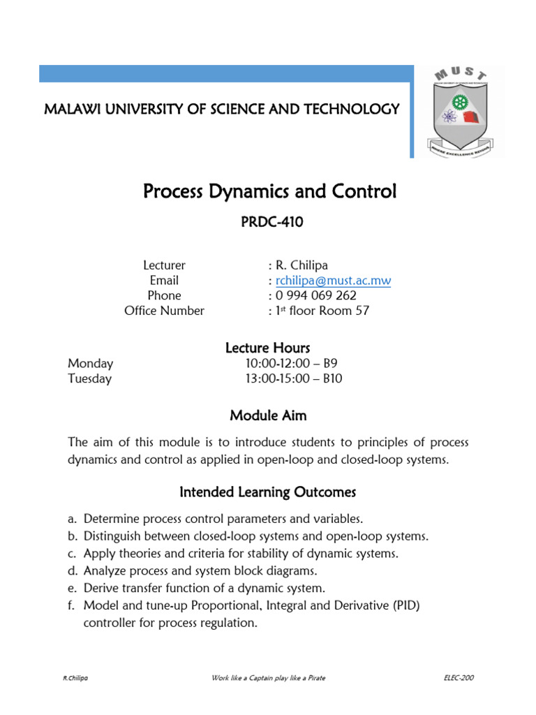 Lecture 1-Introduction To Process Dynamics and Control | PDF | Control ...