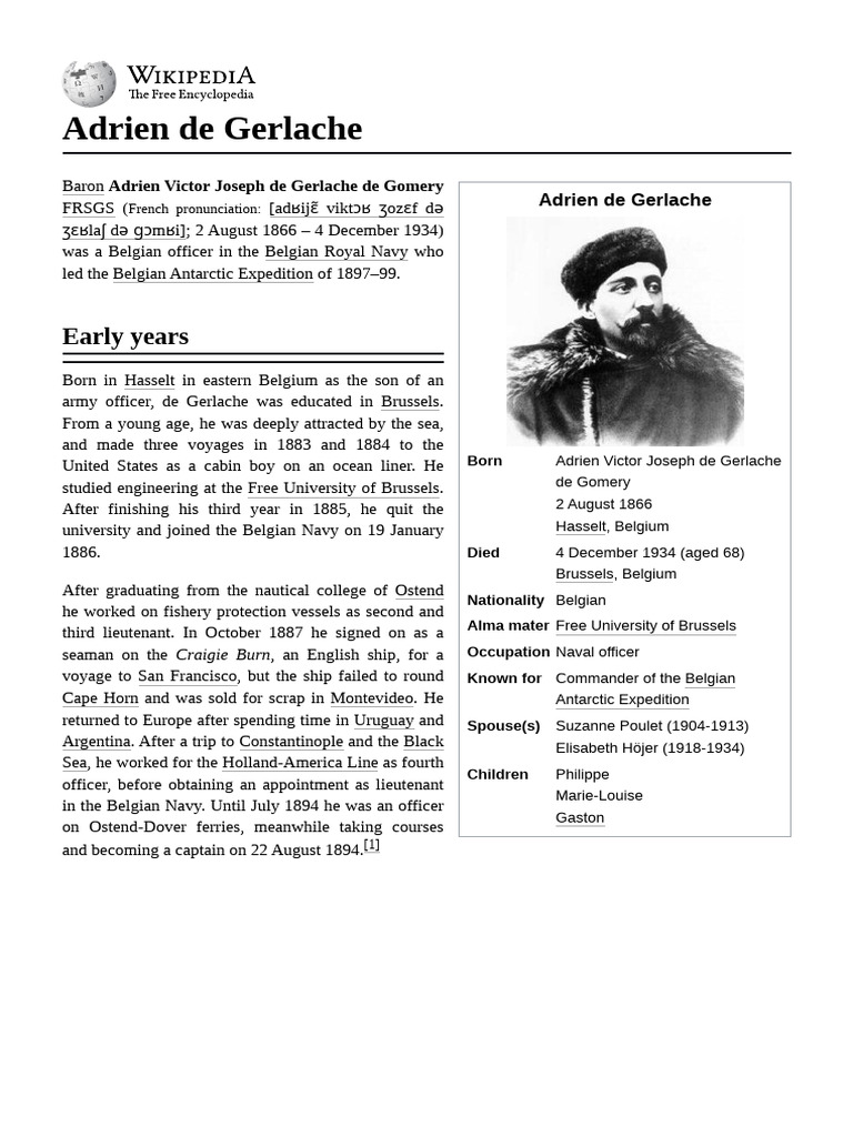 Adrien de Gerlache: Antarctic Pioneer | PDF | Exploration Of Antarctica ...