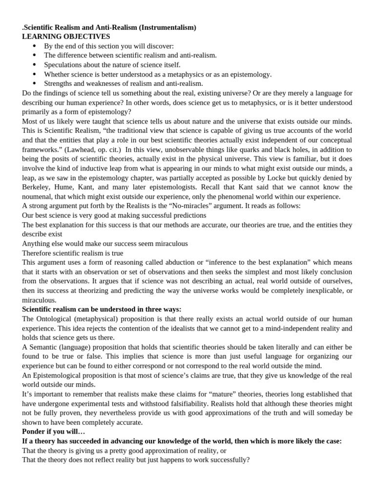 Scientific Realism and AntiRealism | PDF | Philosophical Realism | Theory
