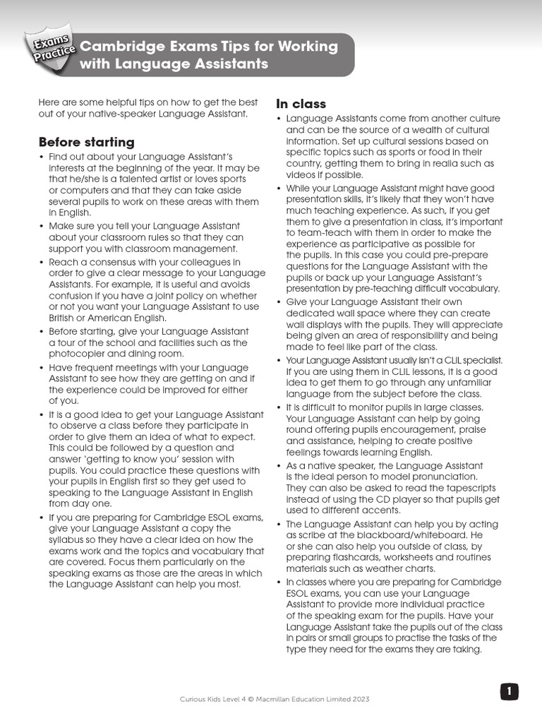 Tips for Working with Language Assistants | PDF | English Language ...