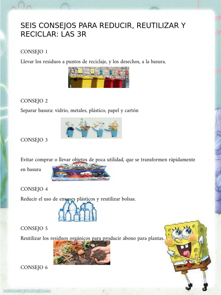 Seis Consejos para Reducir, Reutilizar Y Reciclar: Las 3R | PDF