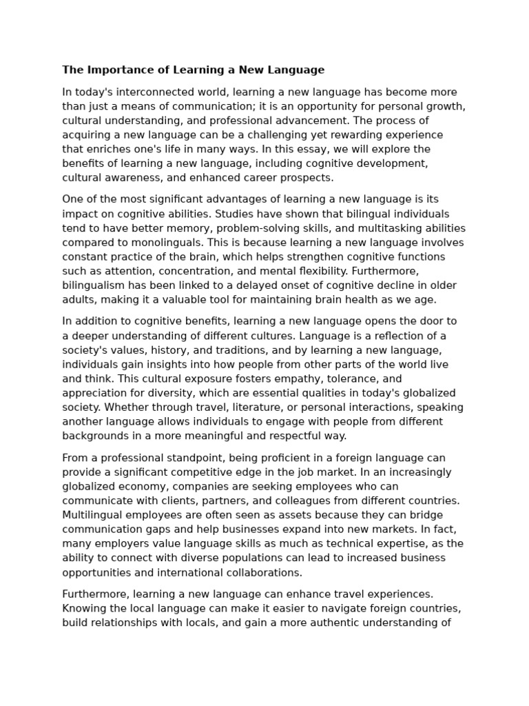 The Importance Of Learning A New Language Pdf Learning