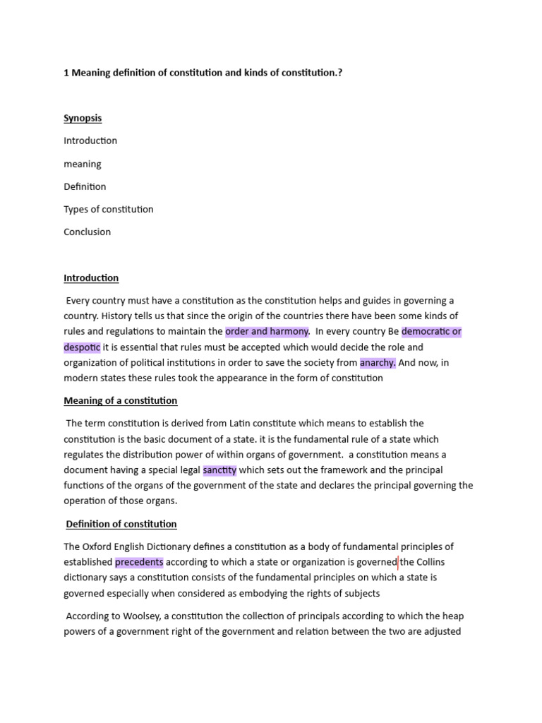 Types and Meaning of Constitutions | PDF | Constitution | Citizenship