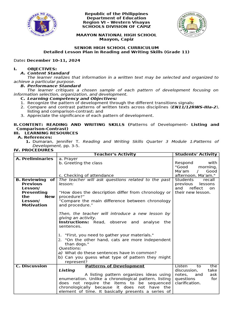Grade 11 Reading & Writing Lesson Plan | PDF | I Phone | Smartphone