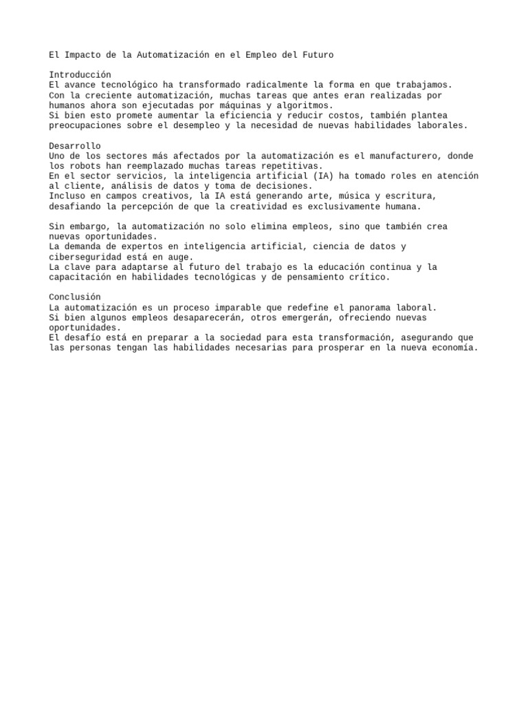 Automatización y Futuro del Empleo | PDF