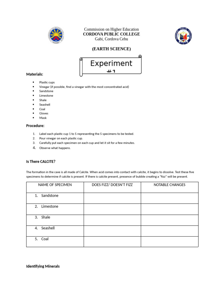 Calcite Test Experiment in Earth Science | PDF