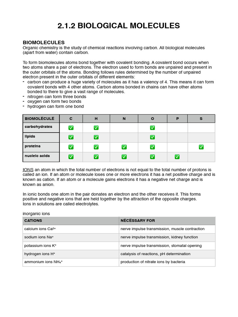2.1.2 Biological Molecules | PDF | Carbohydrates | Ion