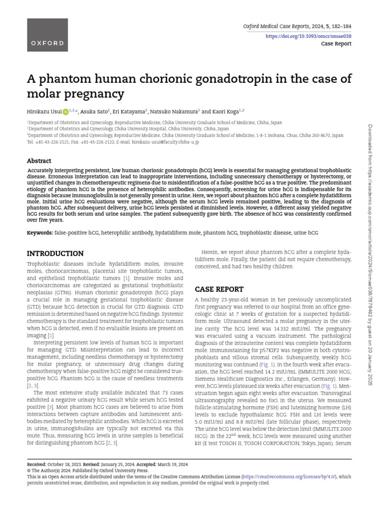 Phantom hCG in Molar Pregnancy Case | PDF | Human Chorionic ...