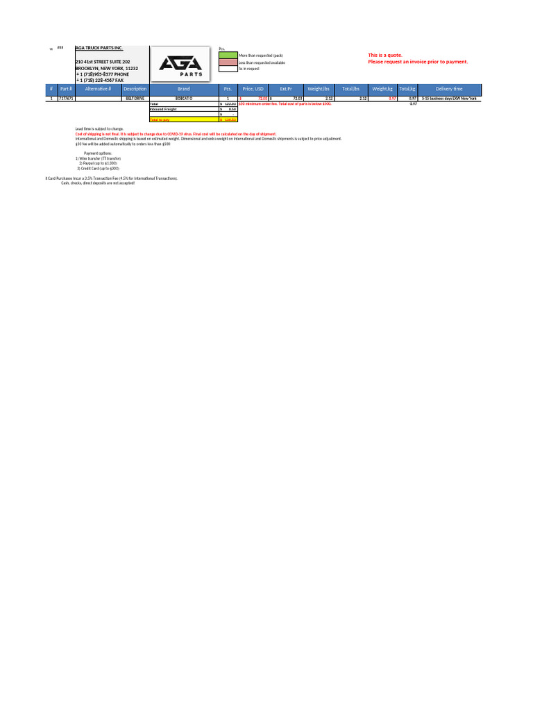 Drive Belt Invoice K3-7177671-A | PDF | Credit Card | Pay Pal
