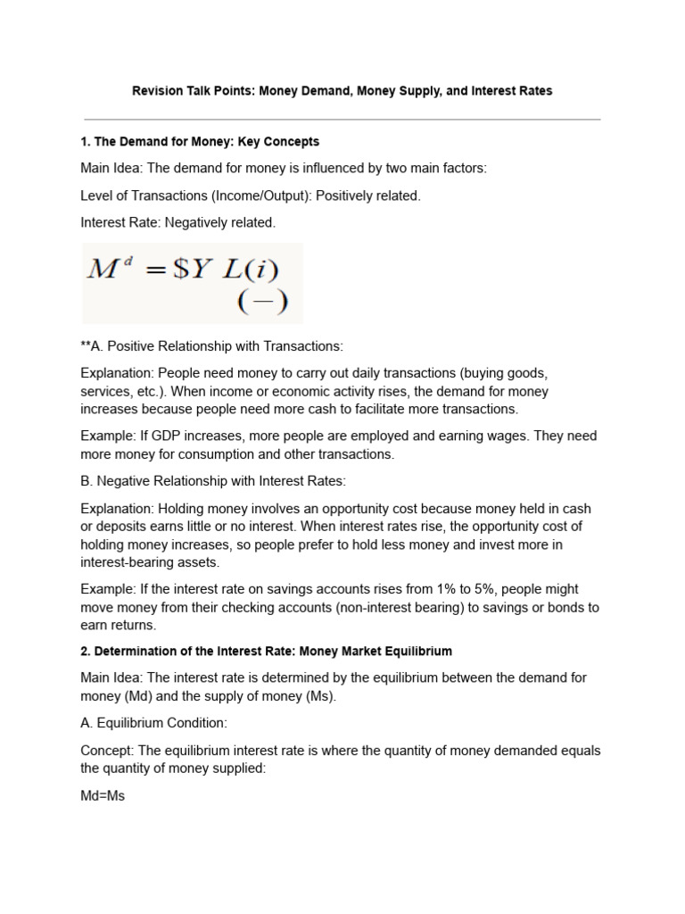 Money Demand, Supply & Interest Rates Explained | PDF | Interest ...