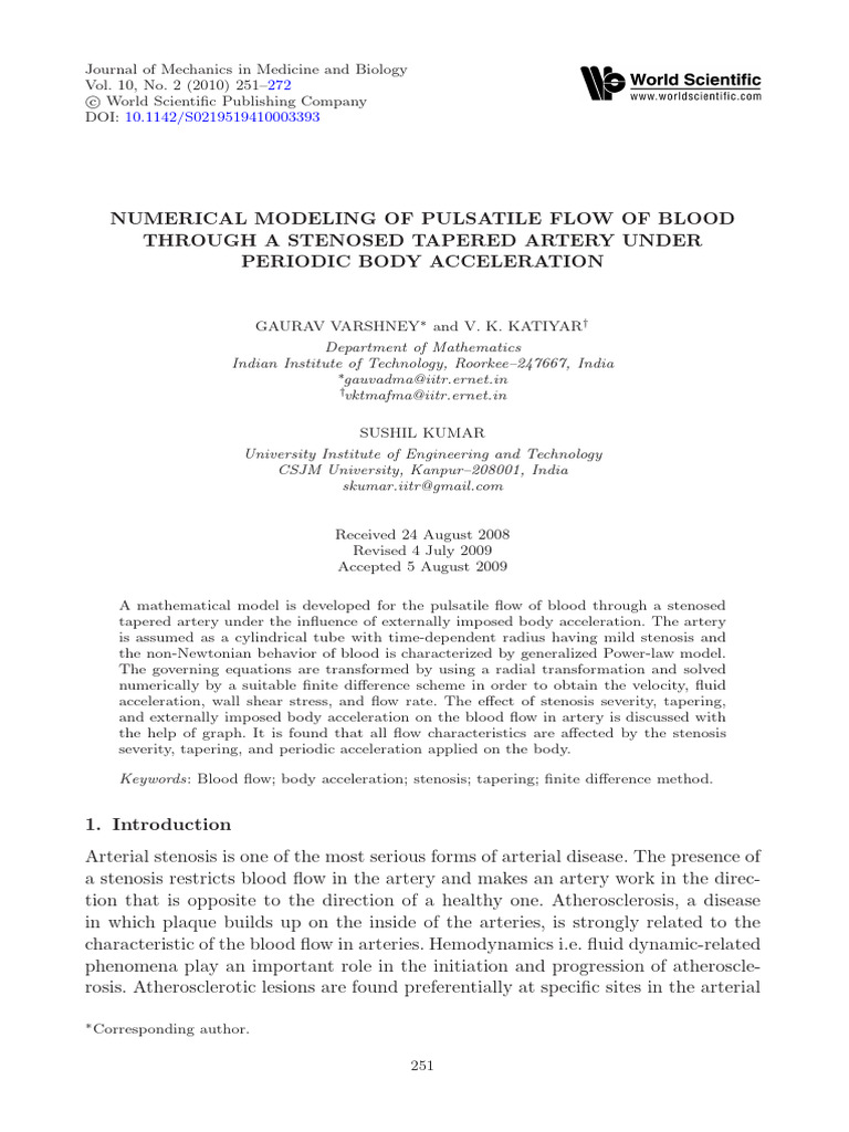 Pulsatile Blood Flow in Stenosed Arteries | PDF | Hemodynamics ...