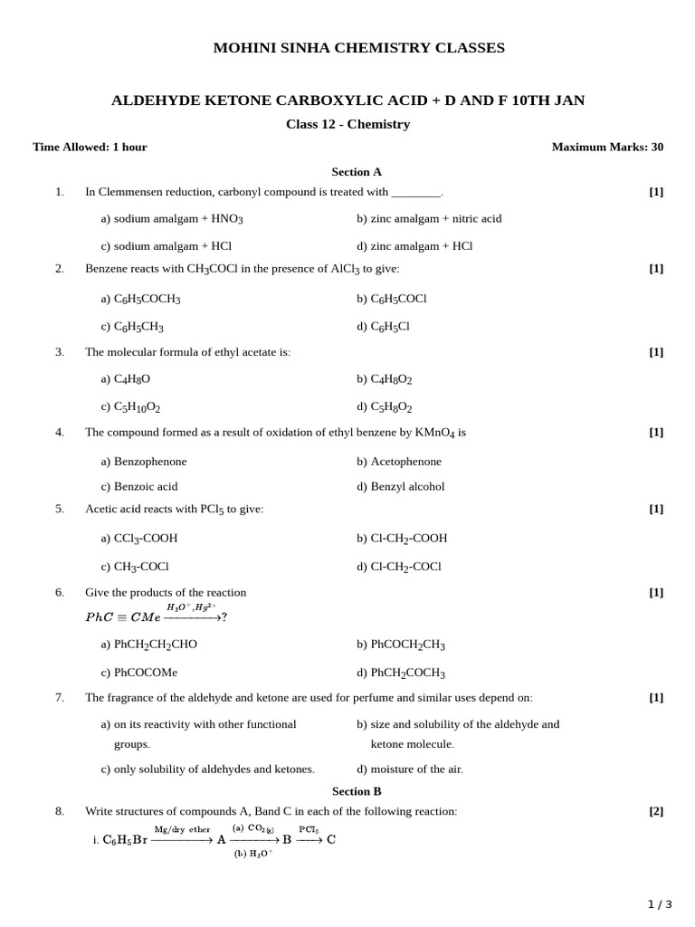 Test Series 6 Aldehyde Ketone Carboxylic Acid + D and F Block QP 10TH ...