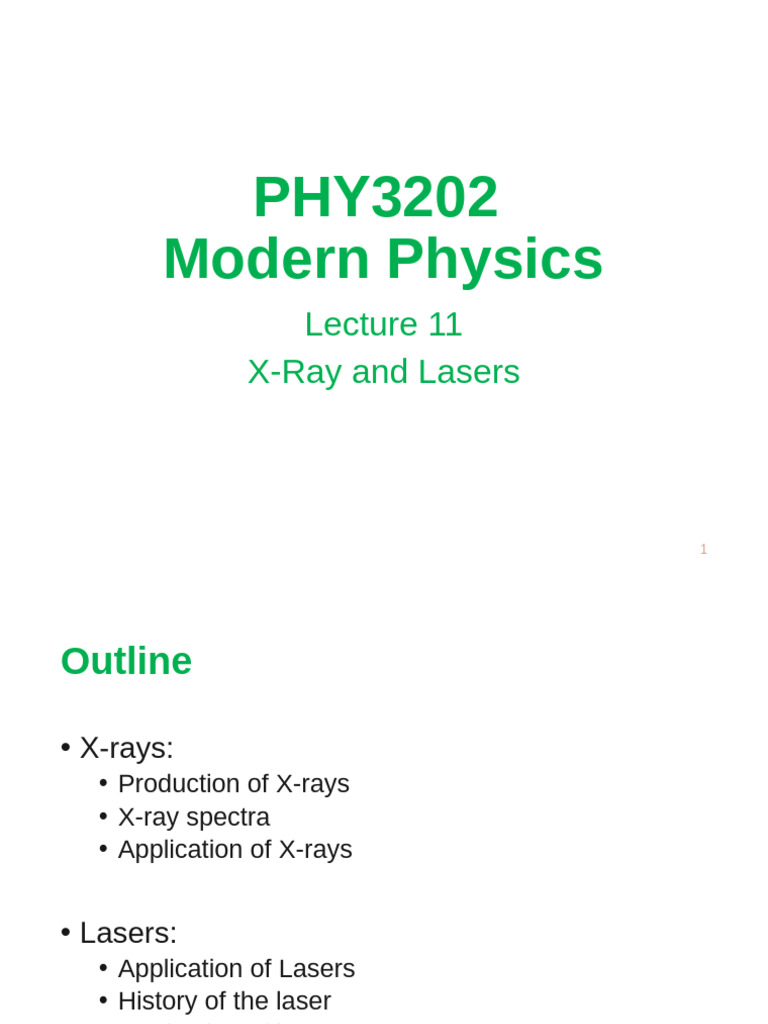 X-Ray and Laser Fundamentals in PHY3202 | PDF | Laser | Emission Spectrum