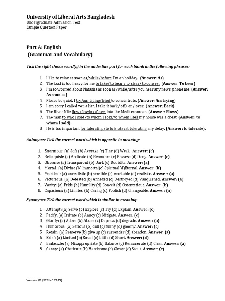 ULAB Admission Test Sample Paper 2019 | PDF | Marie Curie