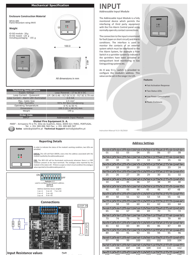 Addressable Input Module Manual | PDF | Switch | Electrical Equipment