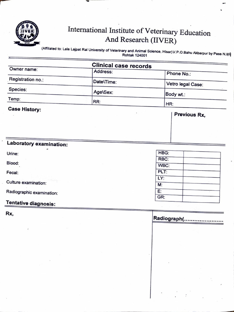 Veterinary OPD Case Record Format | PDF