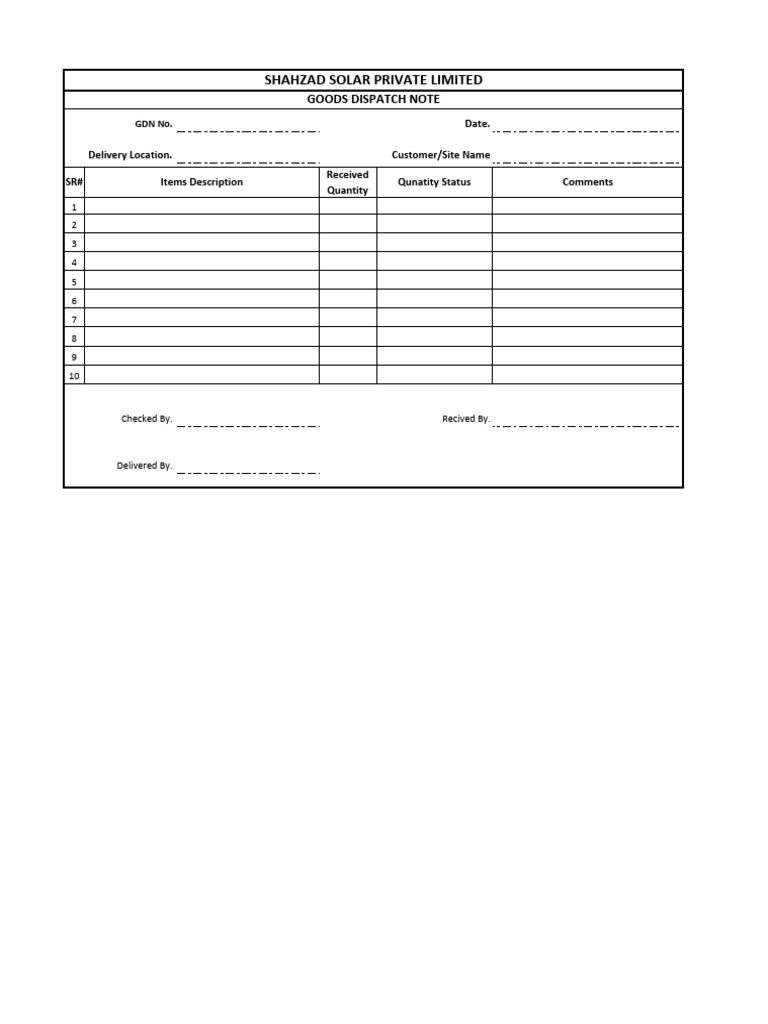 Goods Dispatch Note for Shahzad Solar | PDF