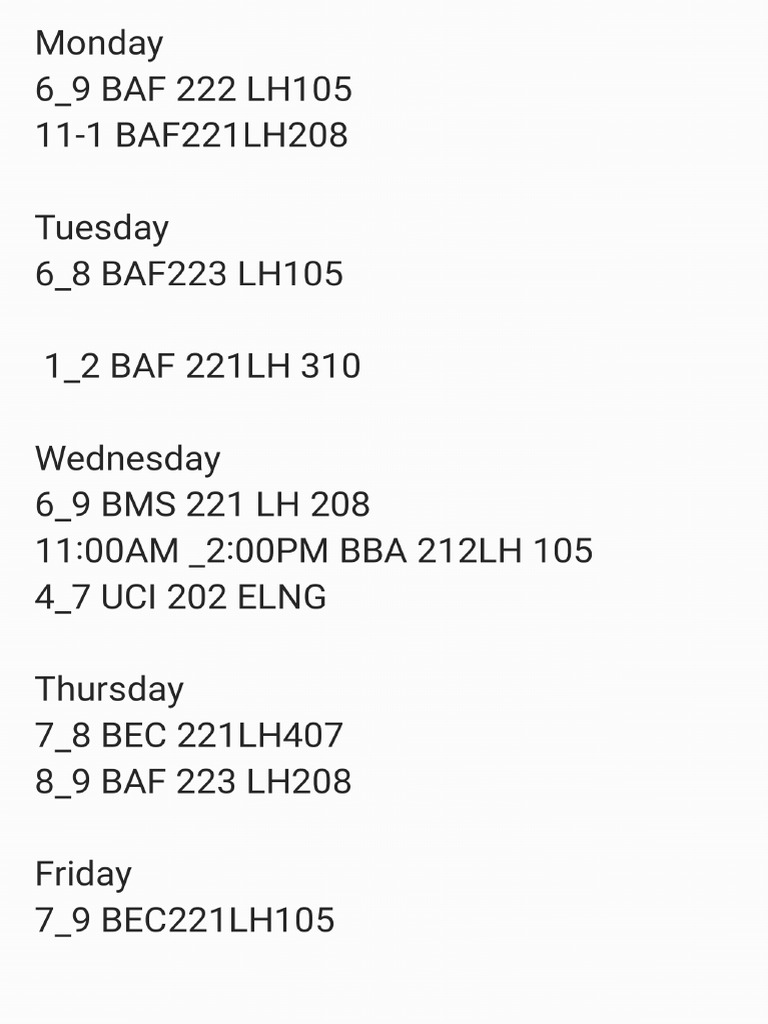 Bba 22 Timetable | PDF