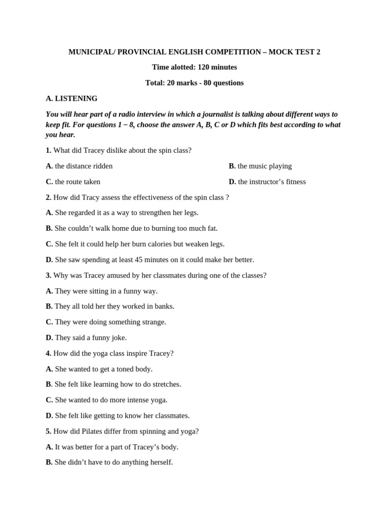 Municipal English Competition Mock Test | PDF | Moon | Mars