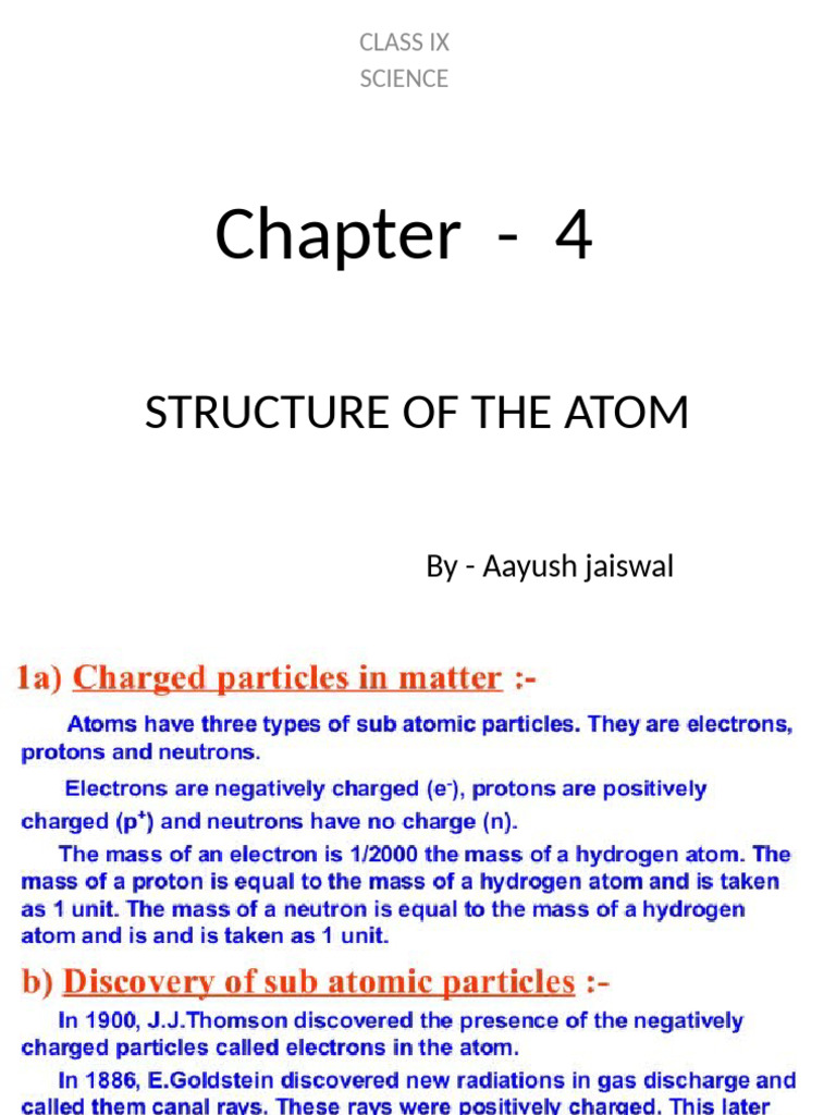 Structure of the Atom - Class IX Science | PDF