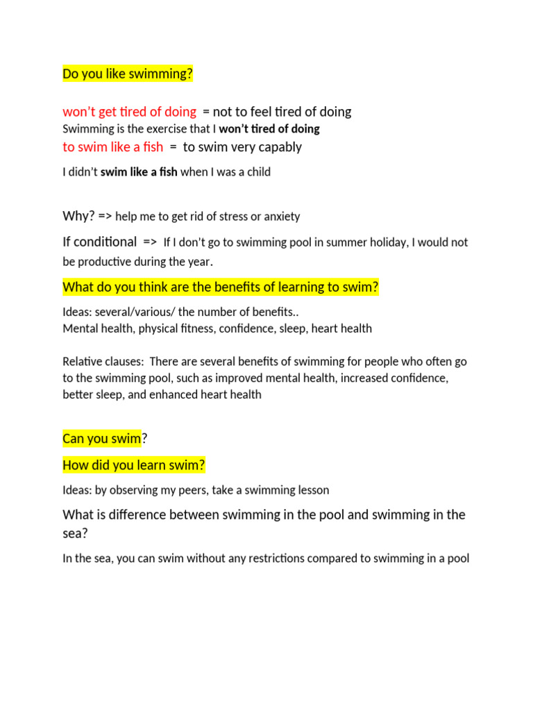 Benefits of Learning to Swim | PDF