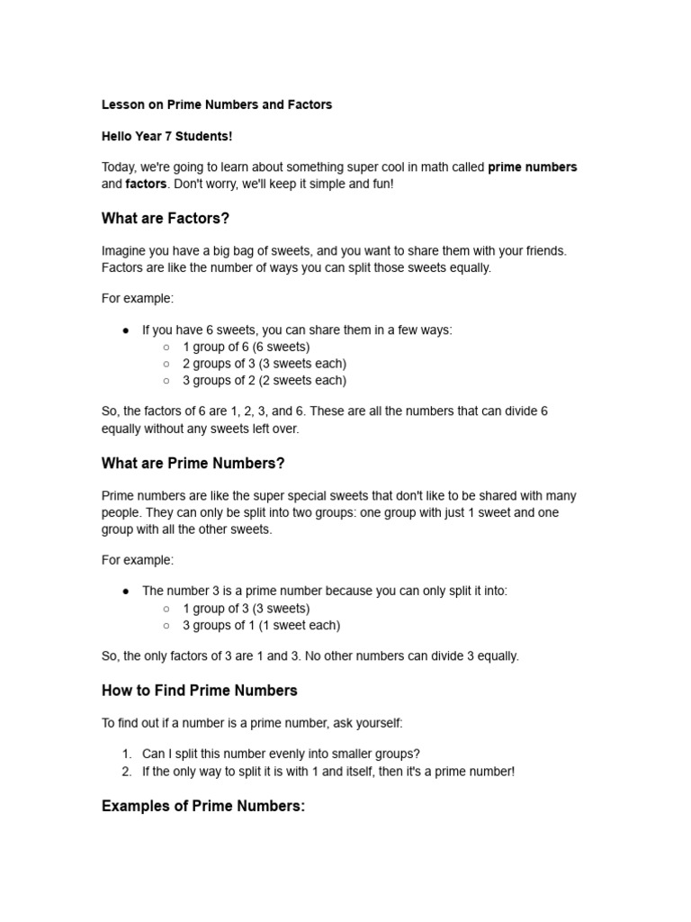 Part 1-Lesson On Prime Numbers and Factors | PDF
