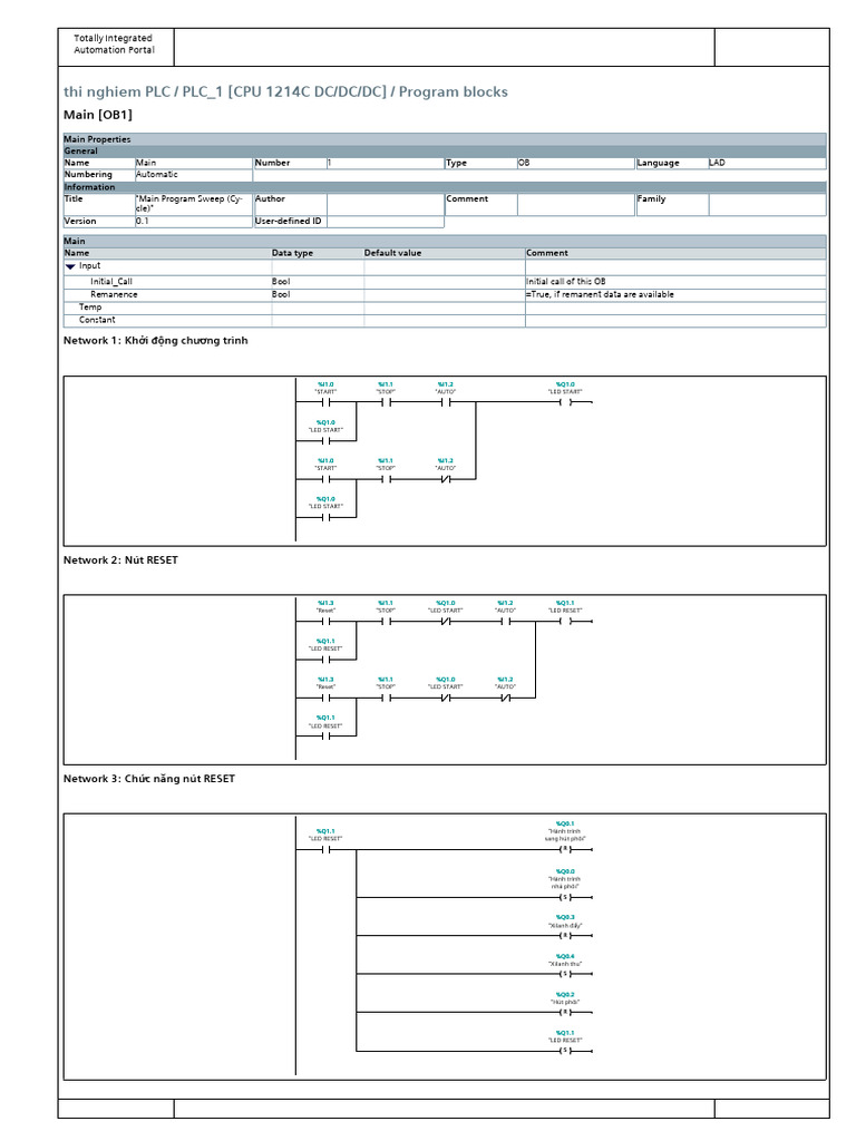 Thi Nghiem PLC / PLC - 1 (CPU 1214C DC/DC/DC) / Program Blocks | PDF