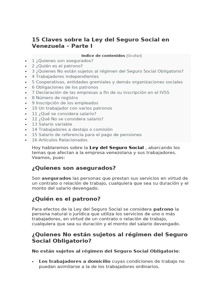 Claves de la Ley del Seguro Social en Venezuela | PDF | Salario | Seguro