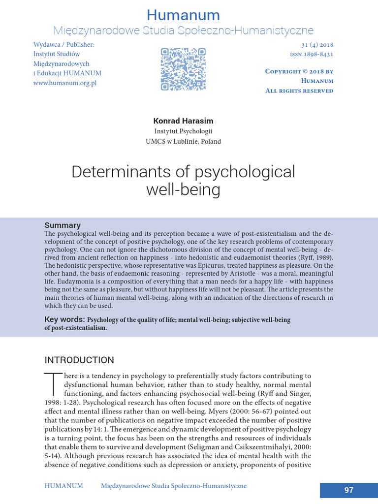 Determinants of Psychological Well | PDF | Well Being | Happiness