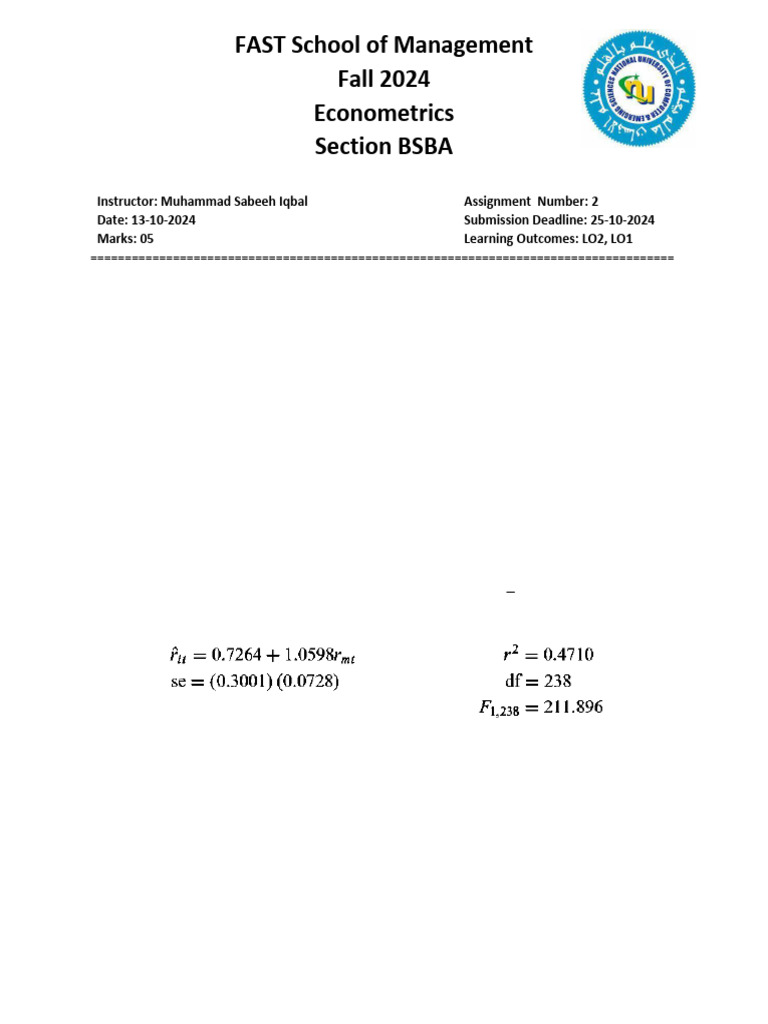 Econometrics Assignment Fall 2024 | PDF | Beta (Finance) | Linear ...