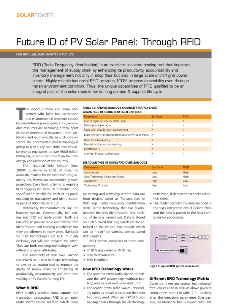 RFID for Enhanced PV Solar Panel Tracking | PDF