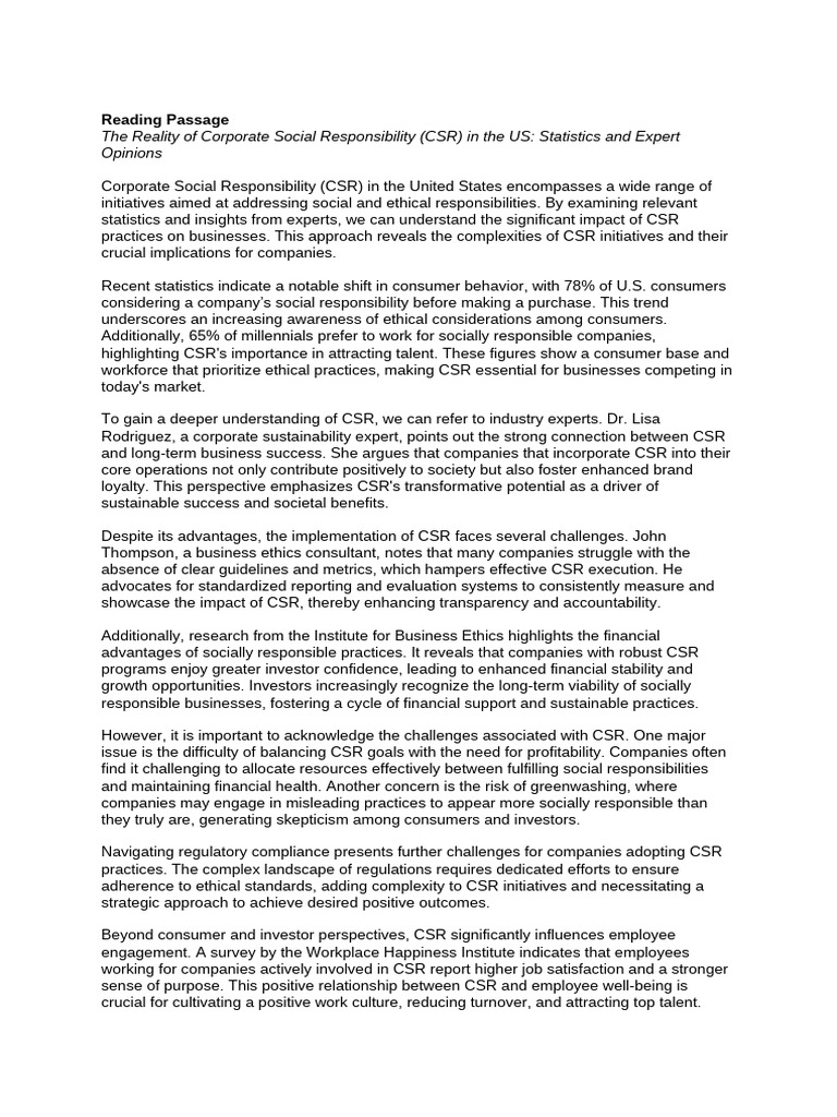 Impact of CSR on US Businesses | PDF | Corporate Social Responsibility ...