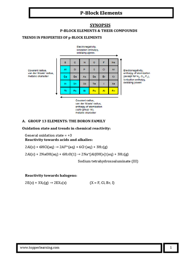 Webcontent 145 511 2 P Block Elements 20190918124823 | PDF | Nitrogen ...