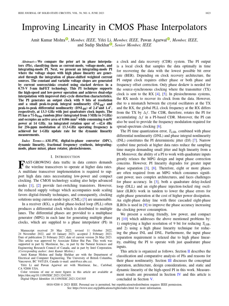 Enhancing Linearity in CMOS Phase Interpolators | PDF | Power Inverter ...