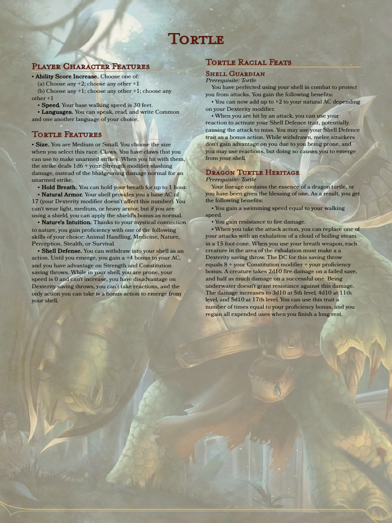 Tortle Race Features and Traits | PDF