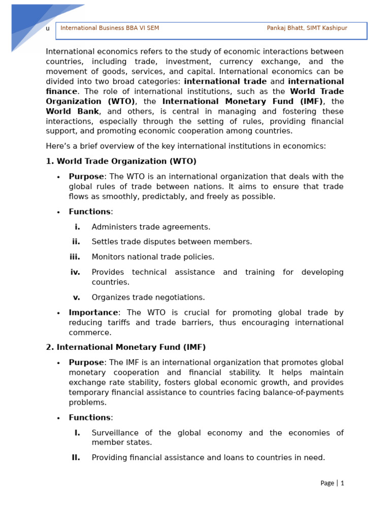 Key Roles of Economic Institutions | PDF | World Trade Organization ...