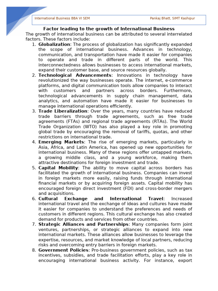 Factor Leading To The Growth of International Business | PDF | Market ...