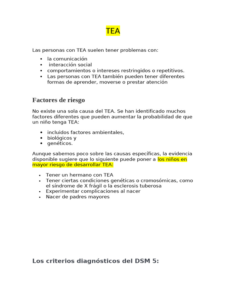 Comprendiendo el TEA: Causas y Diagnóstico | PDF | Espectro autista ...
