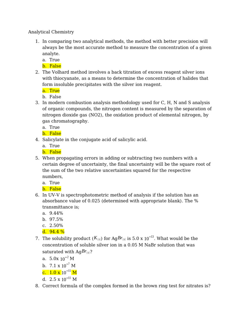 Analytical Chemistry Methodology Quiz | PDF | Detection Limit | Acid