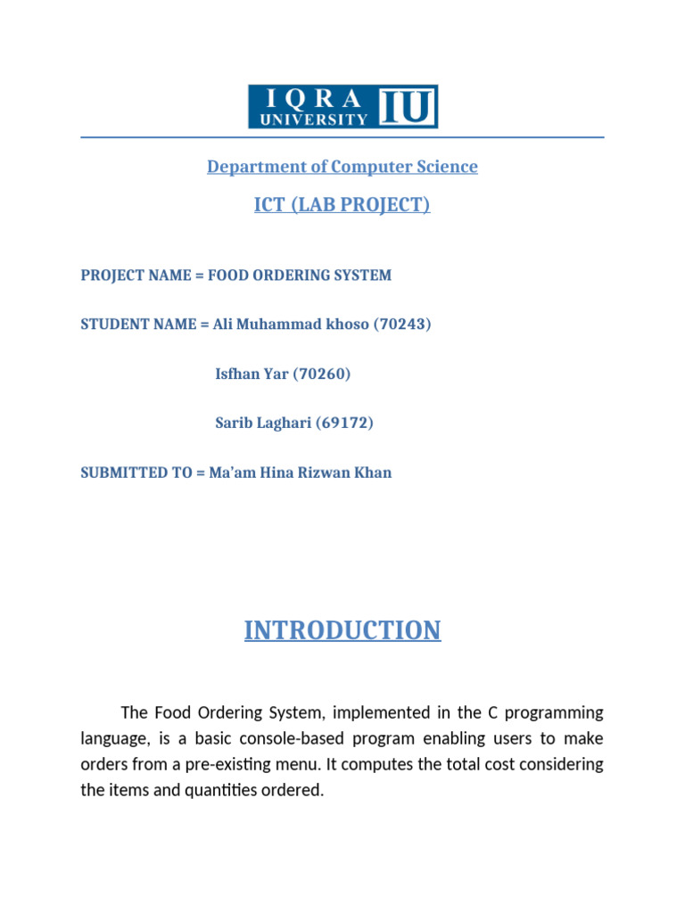 PROJECT OF ICT LAB Isfhan | PDF | Control Flow | Menu