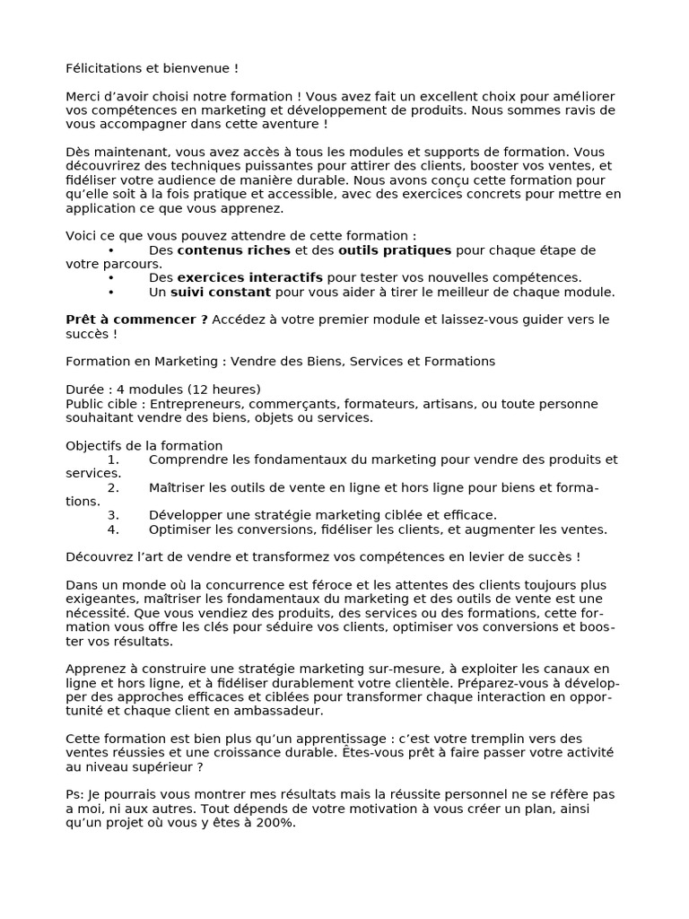 Formation en Marketing et Vente | PDF | Commercialisation | Publicité