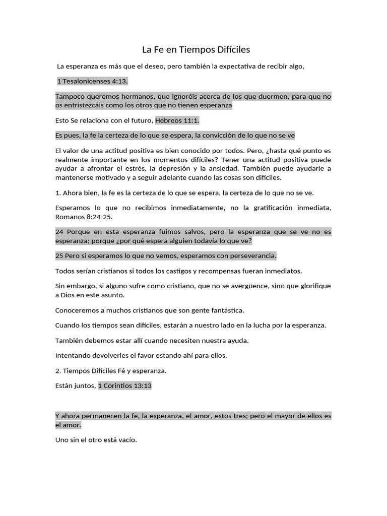 La Fe en Tiempos Difíciles | PDF | Fe | Cristo (título)