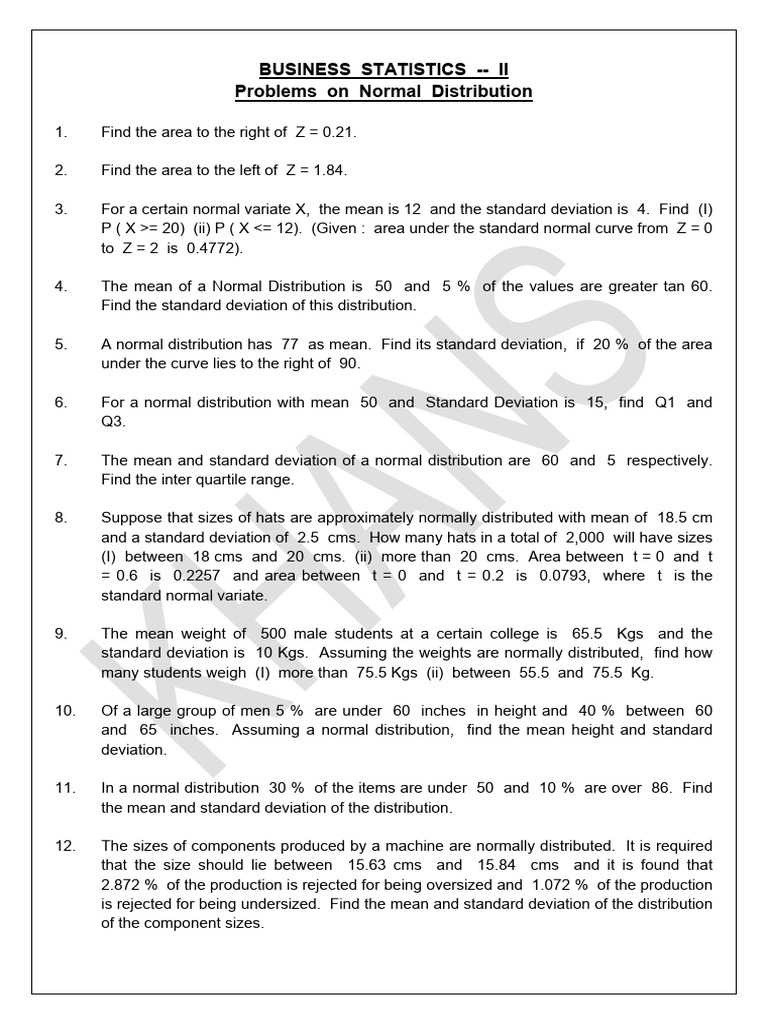 Normal Distribution Problems and Solutions | PDF | Statistical ...
